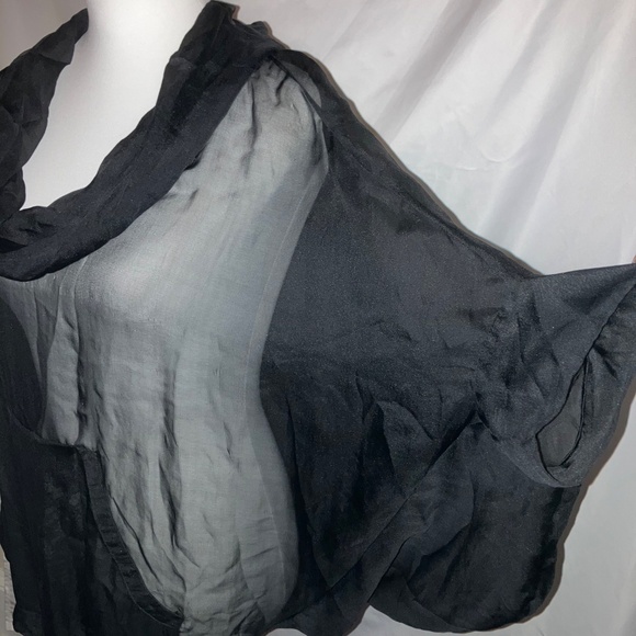 L.A.M.B. Black Sheer Drawstring Hem Hoodie Blouse - Picture 4 of 6